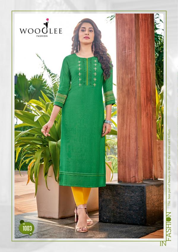 Wooglee Sparkle Fancy Long Rayon Designer Kurti Collection